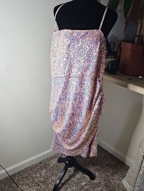 Forever 21 Iridescent Pastel Sequin Midi Slip Dress in Pink and Blue